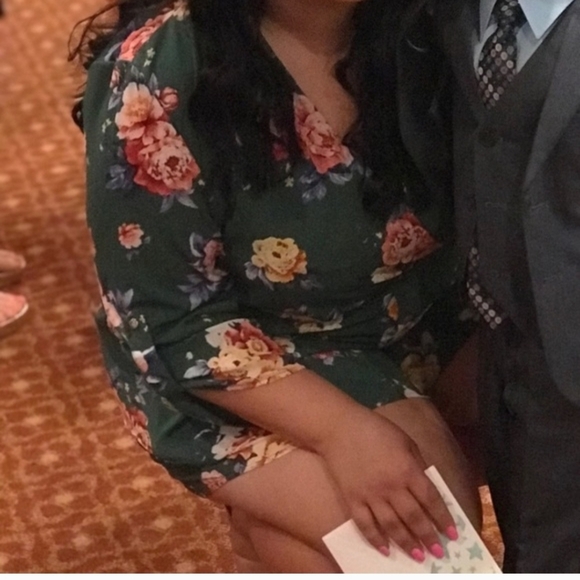 Green Floral Wrap Romper - Picture 2 of 3